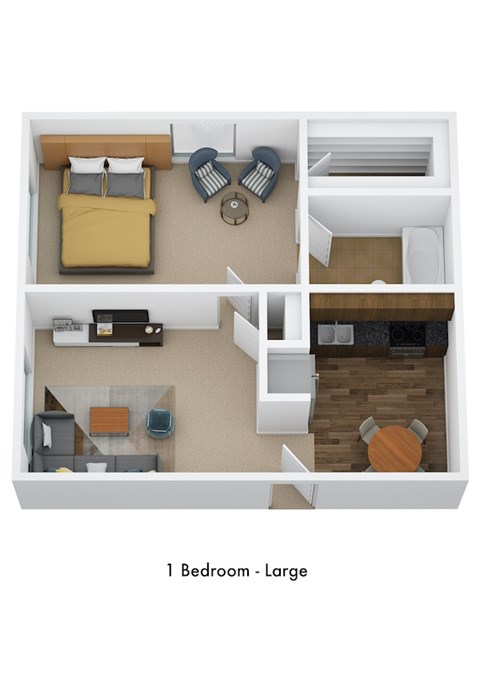 Floor plan for 1 bed, 1 bath, 630 sqft